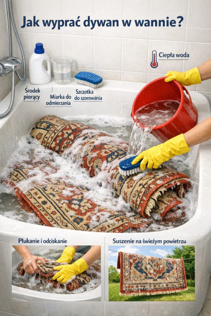 Jak wyprać dywan w wannie?