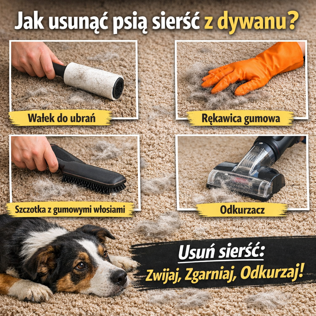 Jak usunąć psią sierść z dywanu?
