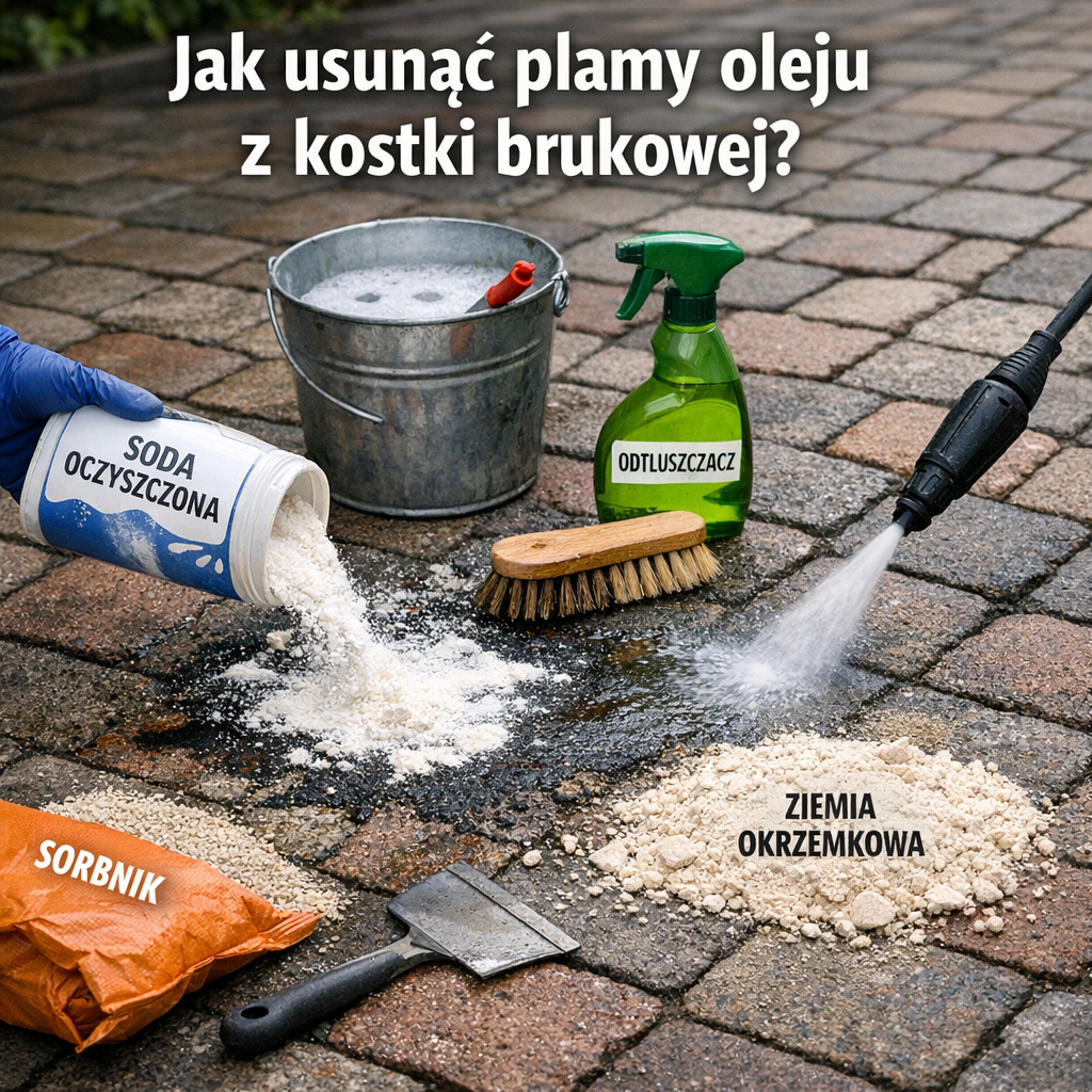 Jak usunąć plamy oleju z kostki brukowej?