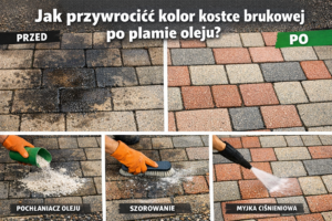 Jak przywrócić kolor kostce brukowej po plamie oleju?