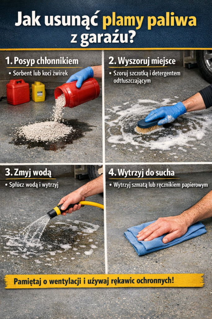 Jak usunąć plamy paliwa z garażu?