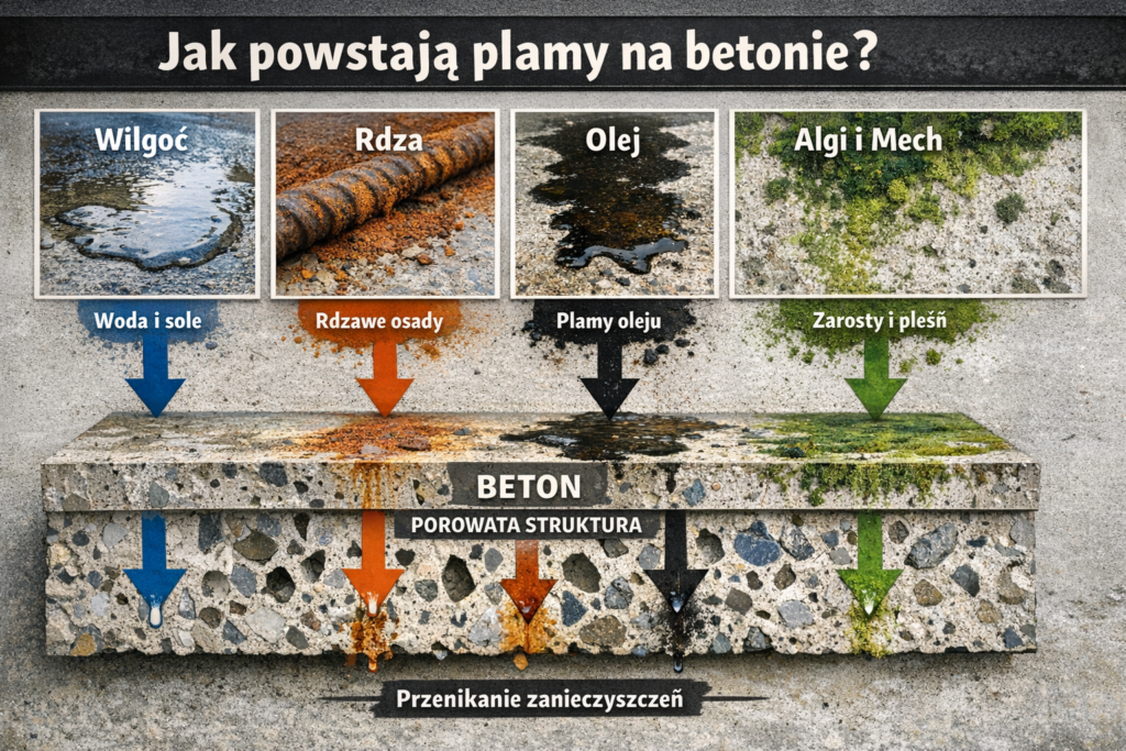 Jak powstają plamy na betonie?